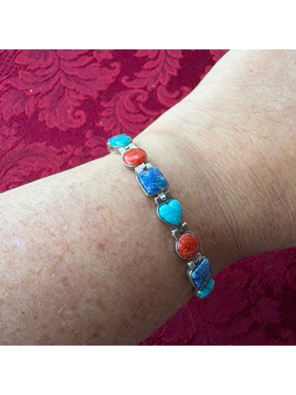 Carolyn Pollack Relios 925 Silver Reversible Coral Lapis Turquoise Bracelet